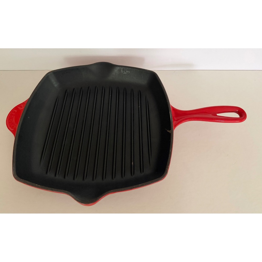 Le Creuset Red Enameled Cast Iron Square Grill Pan 26 France Luxury Classic - Picture 12 of 16